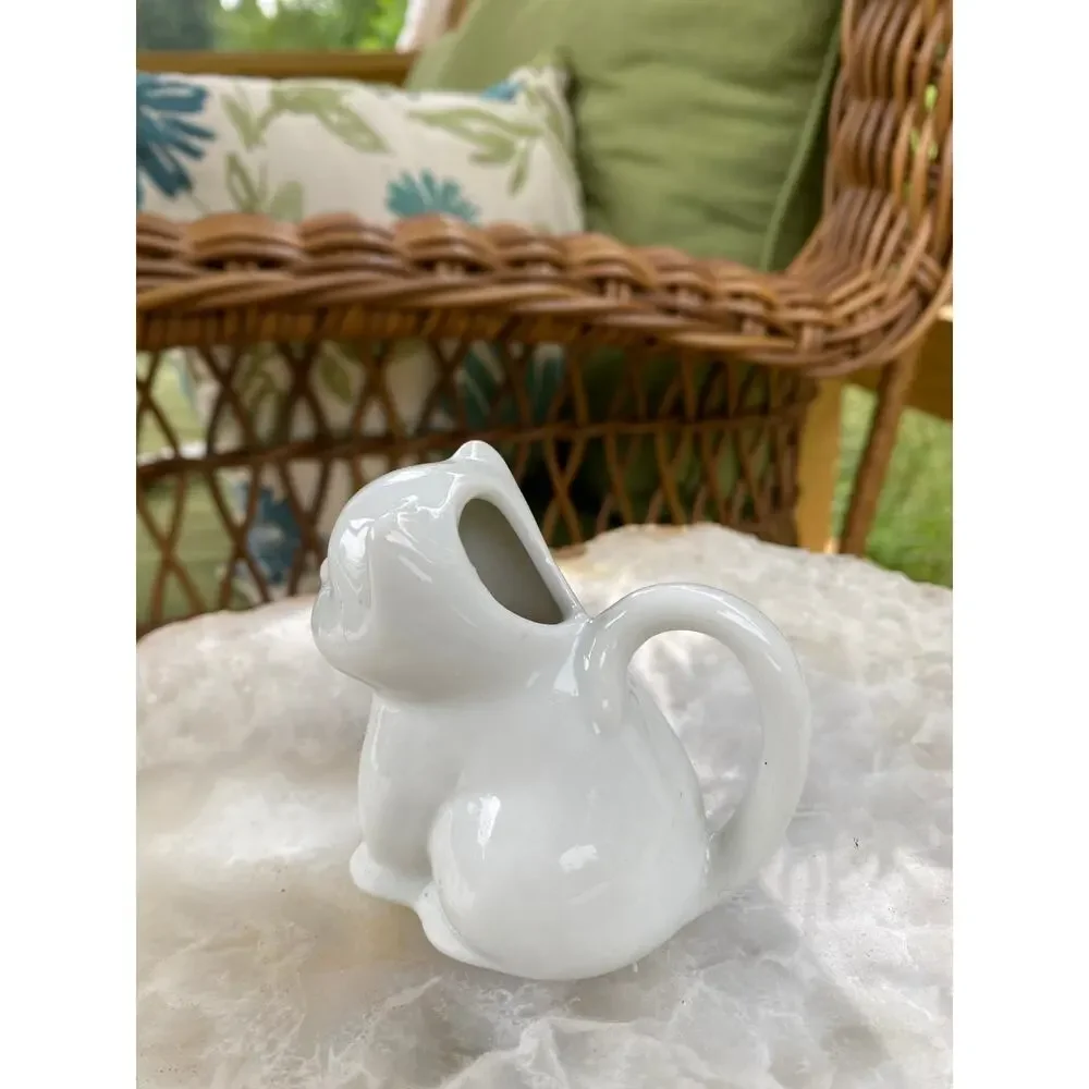 Glossy White Porcelain‎ Kitten Pitcher 2-3/4